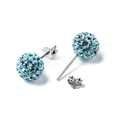 Gifts for Her Valentines Day 925 Sterling Silver Austrian Crystal Rhinestone Ball Stud Earrings for Girl Q286H031-1