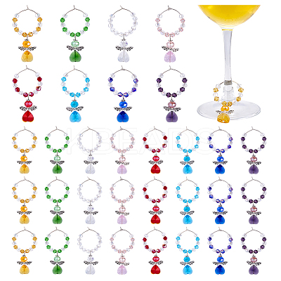 32Pcs 8 Colors Glass Angel Wine Glass Charms AJEW-PH01651-1