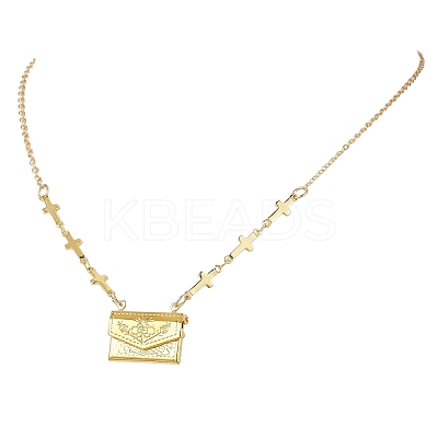 Brass Bag Locket Pendant Cross Link Chain Necklaces for Women NJEW-JN05838-1