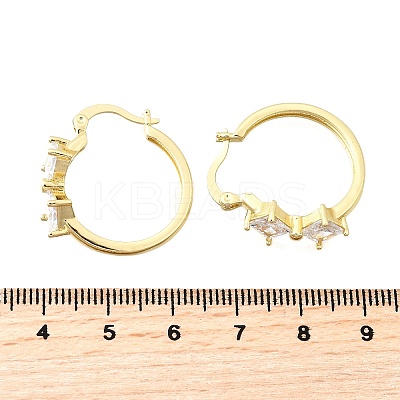 Rhombus Brass Micro Pave Clear Cubic Zirconia Hoop Earrings EJEW-Z121-07G-1