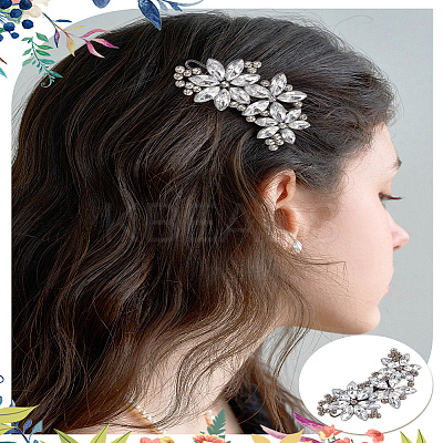 2Pcs Flower Alloy Rhinestone Hair Barrettes for Women Girls MRMJ-LP0001-02-1
