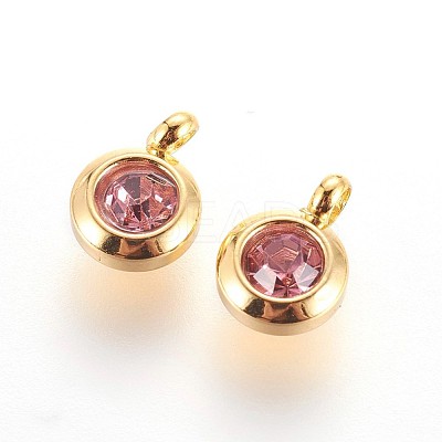 304 Stainless Steel Rhinestone Charms STAS-P237-10G-03-1