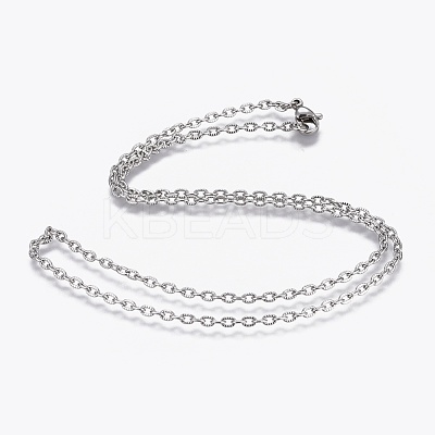 Non-Tarnish 304 Stainless Steel Textured Cable Chain Necklaces NJEW-F248-25A-P-1