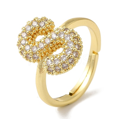 Rack Plating Letter Brass Micro Pave Clear Cubic Zirconia Adjustable Rings for Women KK-S391-03G-S-1