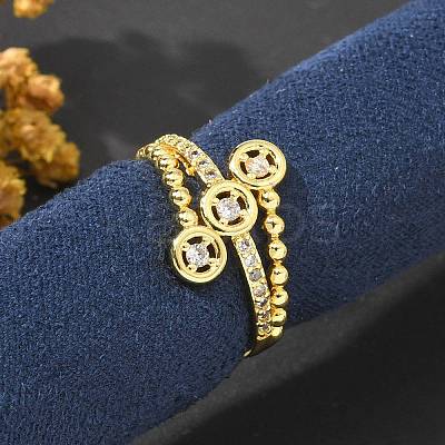 Brass Micro Pave Clear Cubic Zirconia Cuff Rings RJEW-M029-02G-1
