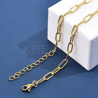 304 Stainless Steel Paperclip Chain Necklaces for Women Men NJEW-G161-01G-1