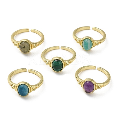 Natural Mixed Gemstone Oval Open Cuff Rings RJEW-M155-07G-1
