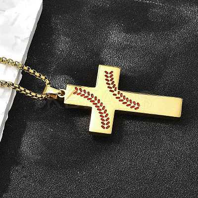 201 Stainless Steel Wheat Cross Pendant Box Chain Necklaces for Women Men NJEW-B124-01G-1