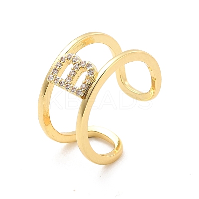 Clear Cubic Zirconia Initial Letter Open Cuff Ring RJEW-A012-01G-B-1