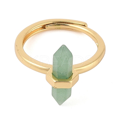 Double Pointed Hexagonal Prism Natural Green Aventurine Adjustable Rings for Women RJEW-G327-01G-03-1
