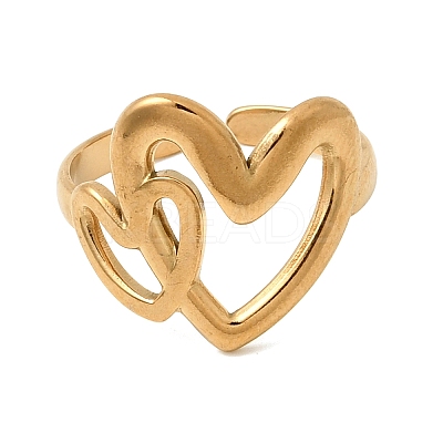 Hollow Heart 304 Stainless Steel Open Cuff Rings for Women RJEW-A091-23G-1