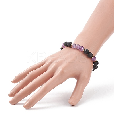 7Pcs 7 Style Natural Mixed Gemstone & Lava Rock Round Beaded Stretch Bracelets Set BJEW-JB08914-1