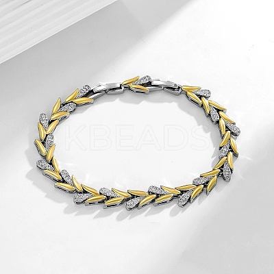 Brass Micro Pave Clear Cubic Zirconia Wheat Link Chain Bracelets for Women LS-BJEW-B145-01-1