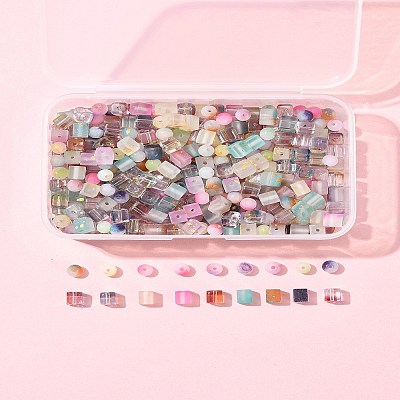 450Pcs 3 Styles Frosted Glass Beads with Golden Glitter Powder DGLA-FS0001-13-1