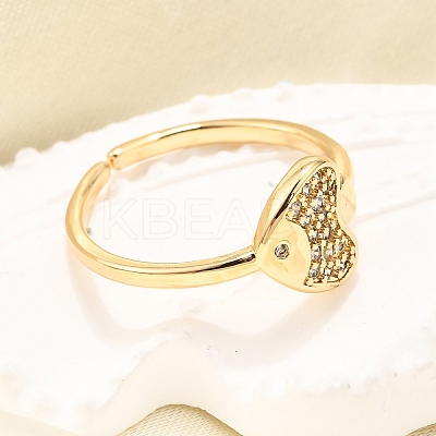 Brass Micro Pave Clear Cubic Zirconia Cuff Rings for Women RJEW-H247-33G-1
