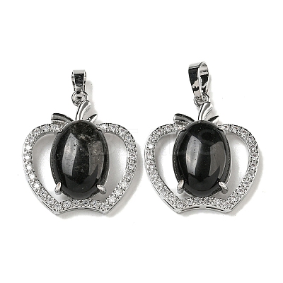 Natural Obsidian with Clear Cubic Zirconia Pendants G-G133-03P-23-1