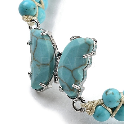 Natural Crackle Turquoise & Synthetic Turquoise Braided Round Bead Bracelets BJEW-K251-06I-1