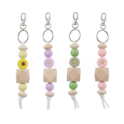 Wood & Acrylic & Silicone Beaded Keychain KEYC-JKC00798-1