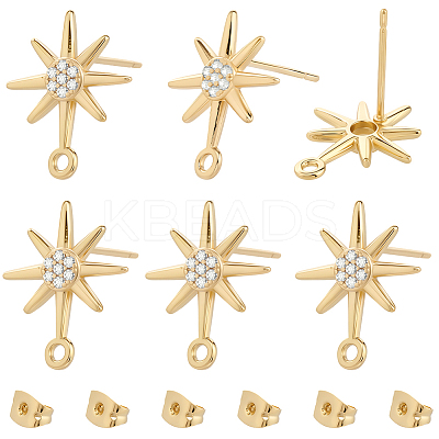 10Pcs Brass Micro Pave Clear Cubic Zirconia Stud Earrring Findings KK-BBC0022-28-1