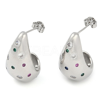 Rack Plating Teardrop Brass Pave Cubic Zirconia Stud Earrings for Women EJEW-Z059-06P-1