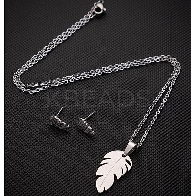 201 Stainless Steel Pendant Necklaces & Stud Earrings Sets FS-WGB00D6-08-1