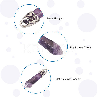 12Pcs Bullet Natural Amethyst Pointed Pendants G-FW0001-11-1