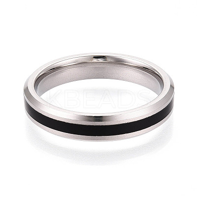 Black Enamel Grooved Line Finger Ring RJEW-I089-24A-1