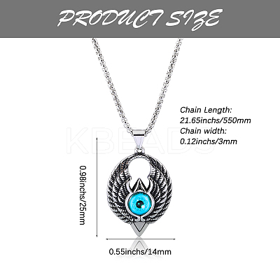 Wing with Evil Eye Pendant Necklace Lucky Spiritual Protection Necklaces Hip-hop Punk Style Charm Stainless Steel Jewelry for Men and Women JN1116A-1