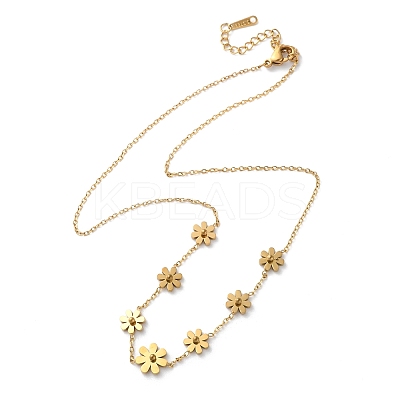 316 Surgical Stainless Steel Flower Link Chain Necklaces for Women NJEW-P324-06G-1
