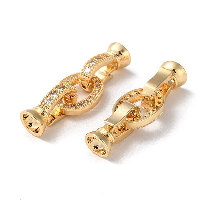 Rack Plating Brass Pave Clear Cubic Zirconia Fold Over Clasps KK-M264-14G-1