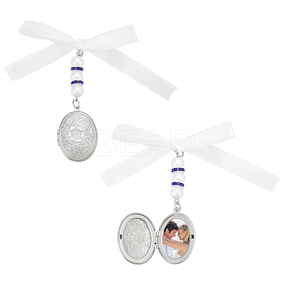 2Pcs 316 Stainless Steel Locket Oval Wedding Bouquet Pendants Decorations HJEW-UN00042-1