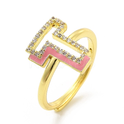 Mixed Color Enamel Initial Letter Adjustable Ring with Clear Cubic Zirconia RJEW-P045-01G-T-1