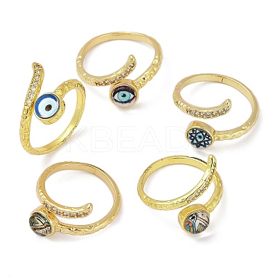 Brass Micro Pave Clear Cubic Zirconia Enamel Cuff Rings for Women RJEW-L113-034G-1