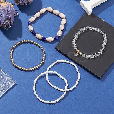 5Pcs 5 Style Glass & Lampwork Evil Eye Stretch Bracelets Set BJEW-JB09619-03-1