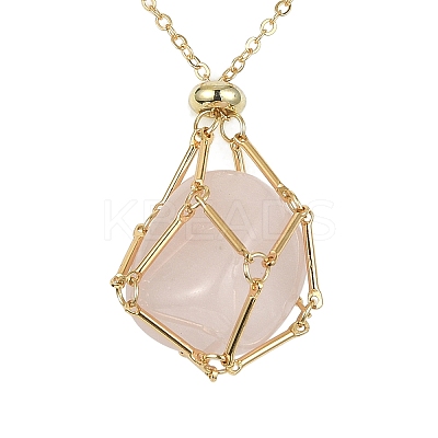 2Pcs 2 Color Brass Bar Link Chains Macrame Pouch Empty Stone Holder for Pendant Necklaces Making NJEW-JN04466-02-1