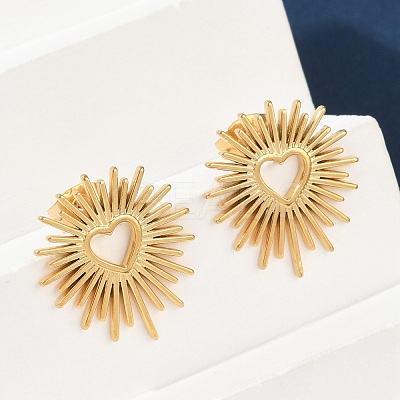 Ion Plating(IP) 304 Stainless Steel Hollow Out Heart Stud Earrings for Women EJEW-E271-02G-1
