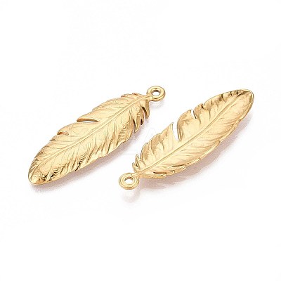 304 Stainless Steel Feather Pendants STAS-T067-32G-1