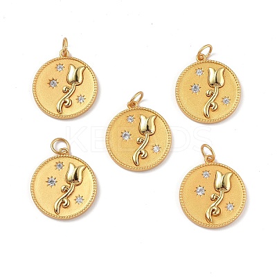 Brass Micro Pave Clear Cubic Zirconia Pendants KK-E068-VF345-1
