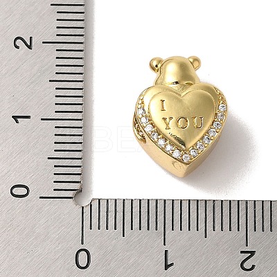 Heart Rack Plating Brass Micro Pave Cubic Zirconia European Beads KK-G511-02C-G-1
