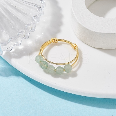 Natural Round Green Aventurine Beaded Finger Rings RJEW-TA00118-04-1