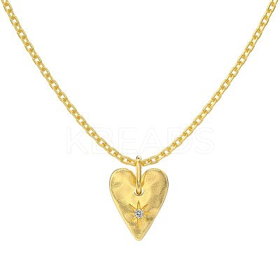 Heart with Star 925 Sterling Silver Micro Pave Cubic Zirconia Pendant Necklaces NJEW-K279-06MG-1