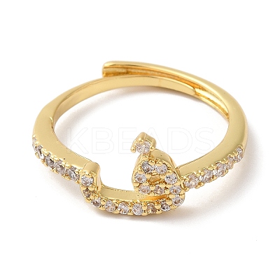 Rack Plating Brass Cubic Zirconia Arabic Letters Adjustable Rings for Women RJEW-S407-10G-09-1