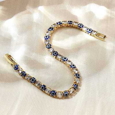 Brass Enamel Link & Charm Bracelets BJEW-Z094-02G-03B-1