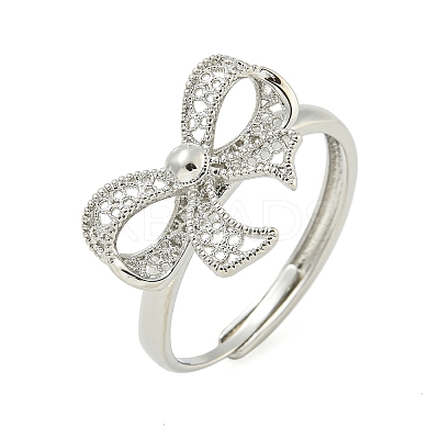 Bowknot Brass Adjustable Rings for Women RJEW-M016-09P-1