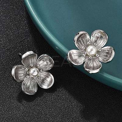 Brass ABS Plastic Imitation Pearl Flower Stud Earrings EJEW-S258-05P-1