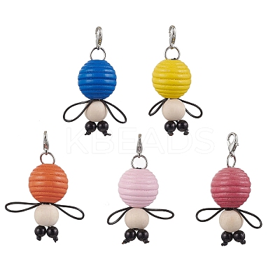 Bee Wood & ABS Plastic Imitation Pearl Beads Pendant Decorations HJEW-JM03219-1