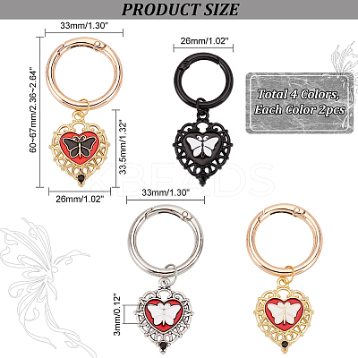 8Pcs 4 Styles Heart with Butterfly Alloy Enamel Shoe Charms HJEW-AB00731-1