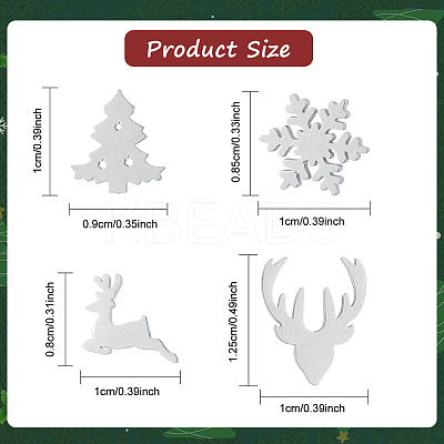 4 Pairs 4 Style Christmas Tree & Deer & Snowflake Exquisite Stainless Steel Stud Earrings for Women EJEW-AN0002-38-1