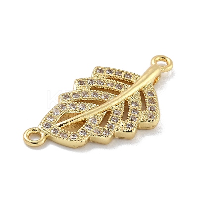 Rack Plating Brass Micro Pave Clear Cubic Zirconia Hollow Leaf Connector Charms KK-A234-055G-1
