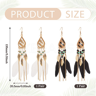2 Pairs 2 Colors Bohemian Alloy Feather Dangle Earrings EJEW-TA0001-78A-1